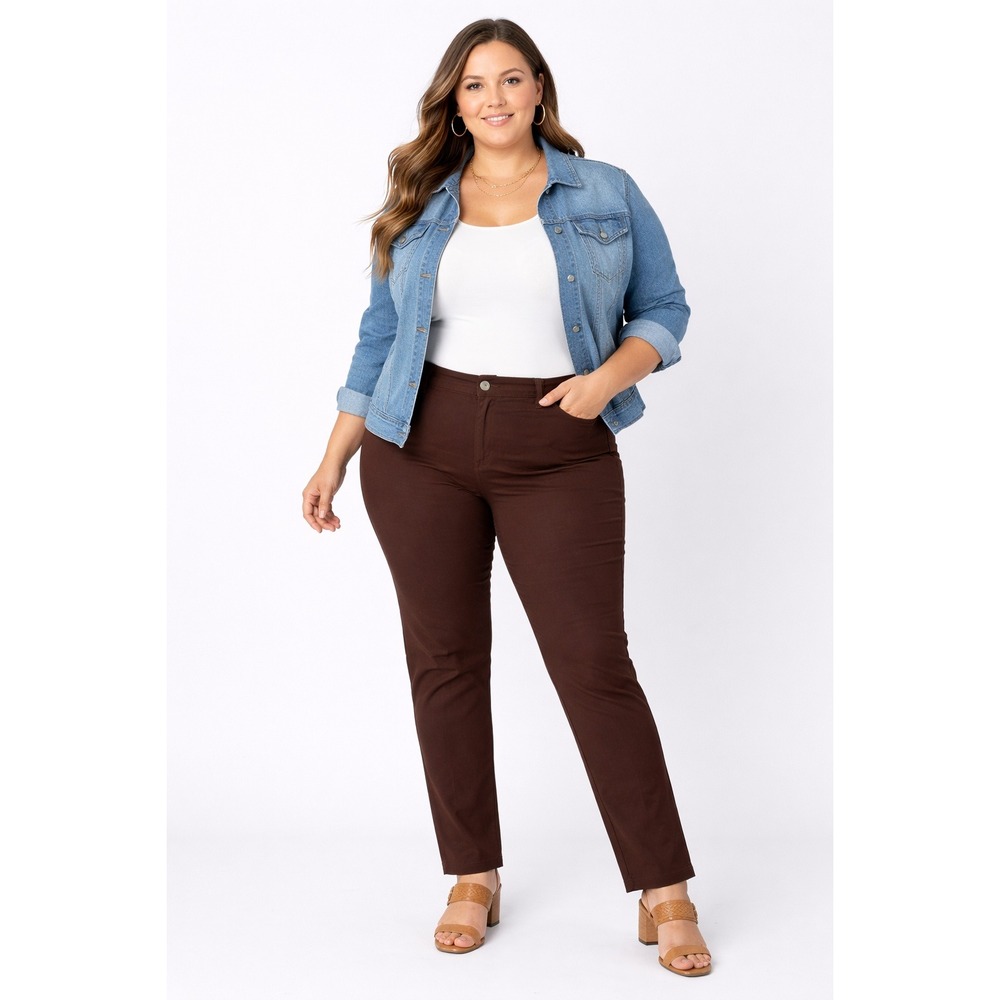 Royalty for Me 20W Brown Straight Leg Stretch Pants Plus Size Trousers Casual